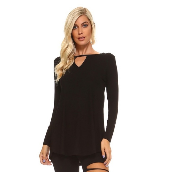 Tops - Women's Pullover Jersey Keyhole Tunic Swing Black